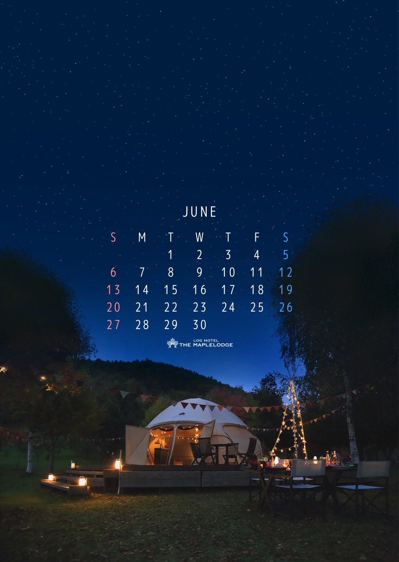 21年6月 スマートフォン タブレット用カレンダー壁紙配信 ログ ホテル メープルロッジ